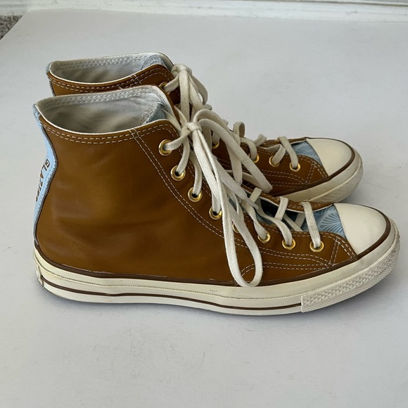 Converse Chuck Taylor 70 High Tops Brown Leather Blue Leaf Pattern Men’s Size 9 - Picture 4 of 16